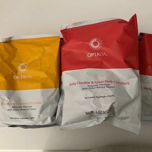 Optavia 5 Zesty Cheddar & Italian Herb Crunchers, 2 Red Berry Crunchy O's cereal